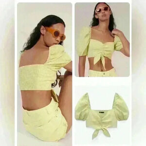 ZARA GINGHAM LIME GREEN  CROP TOP size S